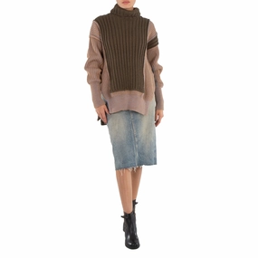 Perfect Knit Mm6 Ladies Green Contrasting Panel-Detail Chunky-Knit Jumper