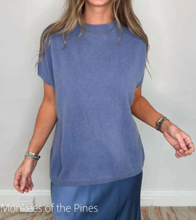 Knitted Design Mock Neck Cashmere Sweater In Indigo
