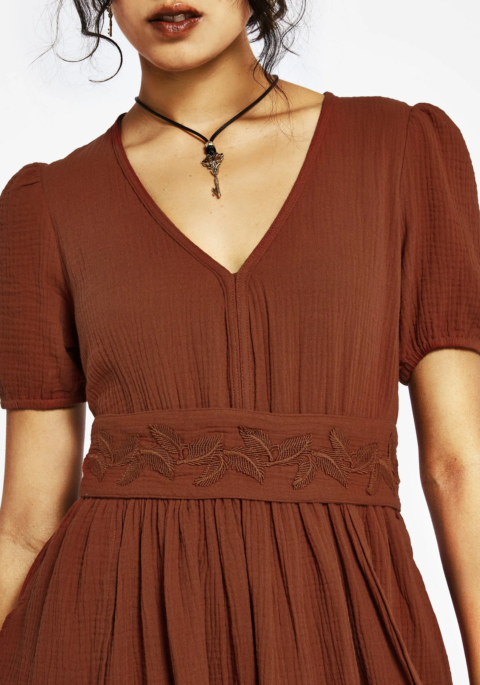 Tiana Cotton Applique Trim Midi Dress Sleek Drape Fresh Motion