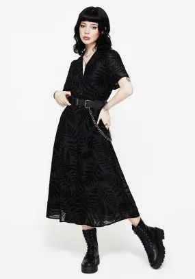 Summer Fashion Effortless Layer Wear Lunafern Fern Printed Belted Midi Shirt Dress