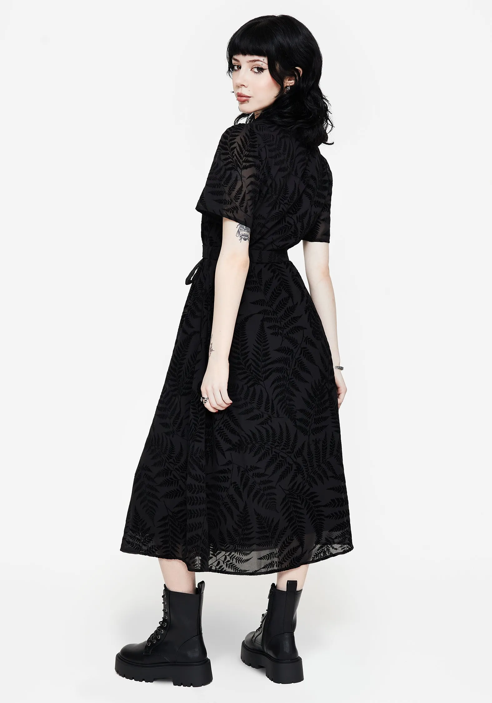 Lunafern Fern Printed Belted Midi Shirt Dress Resort Ready Breathable Comfort Wear