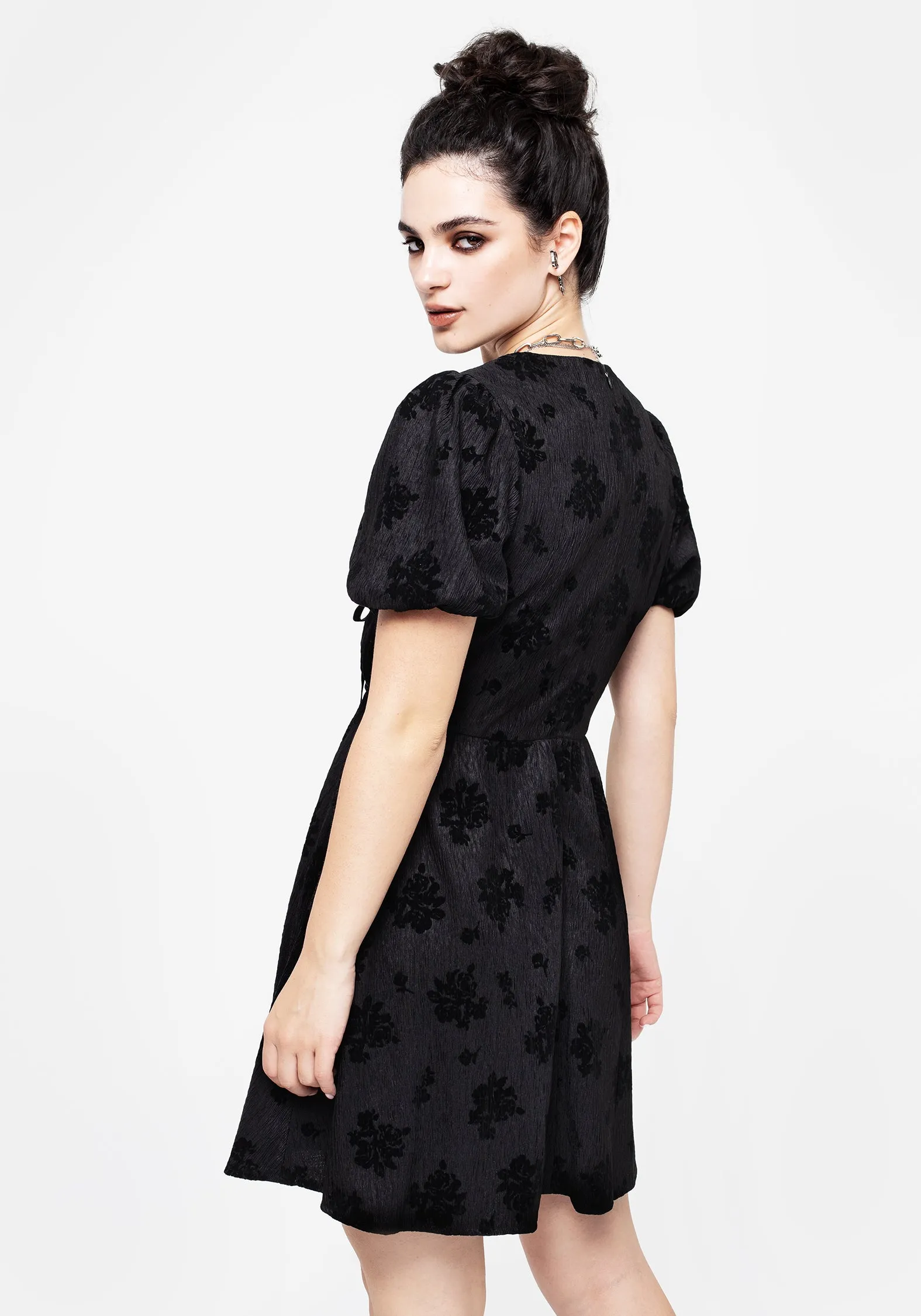 Giselle Floral Puff Sleeve Mini Dress SoftTouchTexture