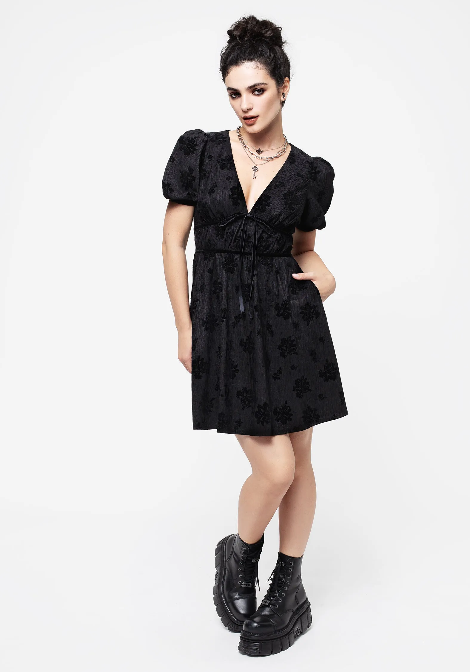 bold appearance Giselle Floral Puff Sleeve Mini Dress