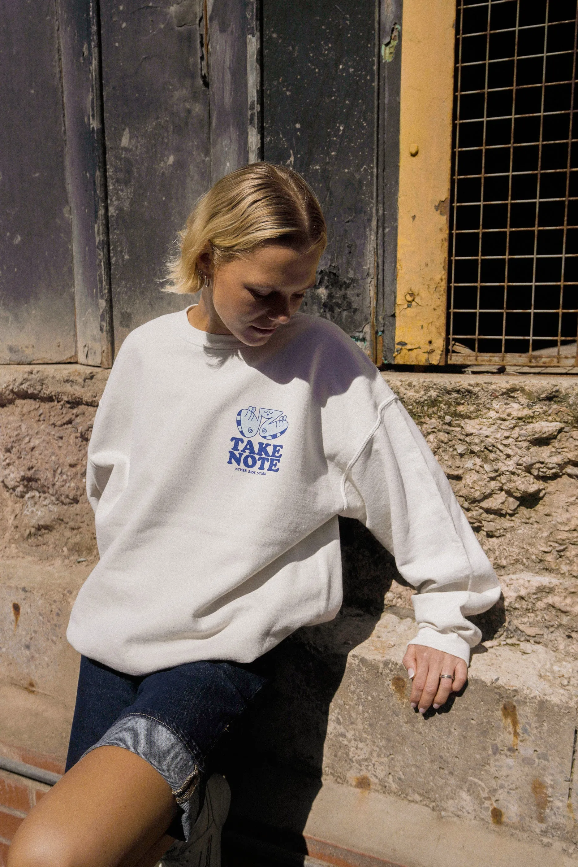Other Side Store 'Take Note' Sweater - Vintage Washed Ecru Functional Layer Knitwear Look