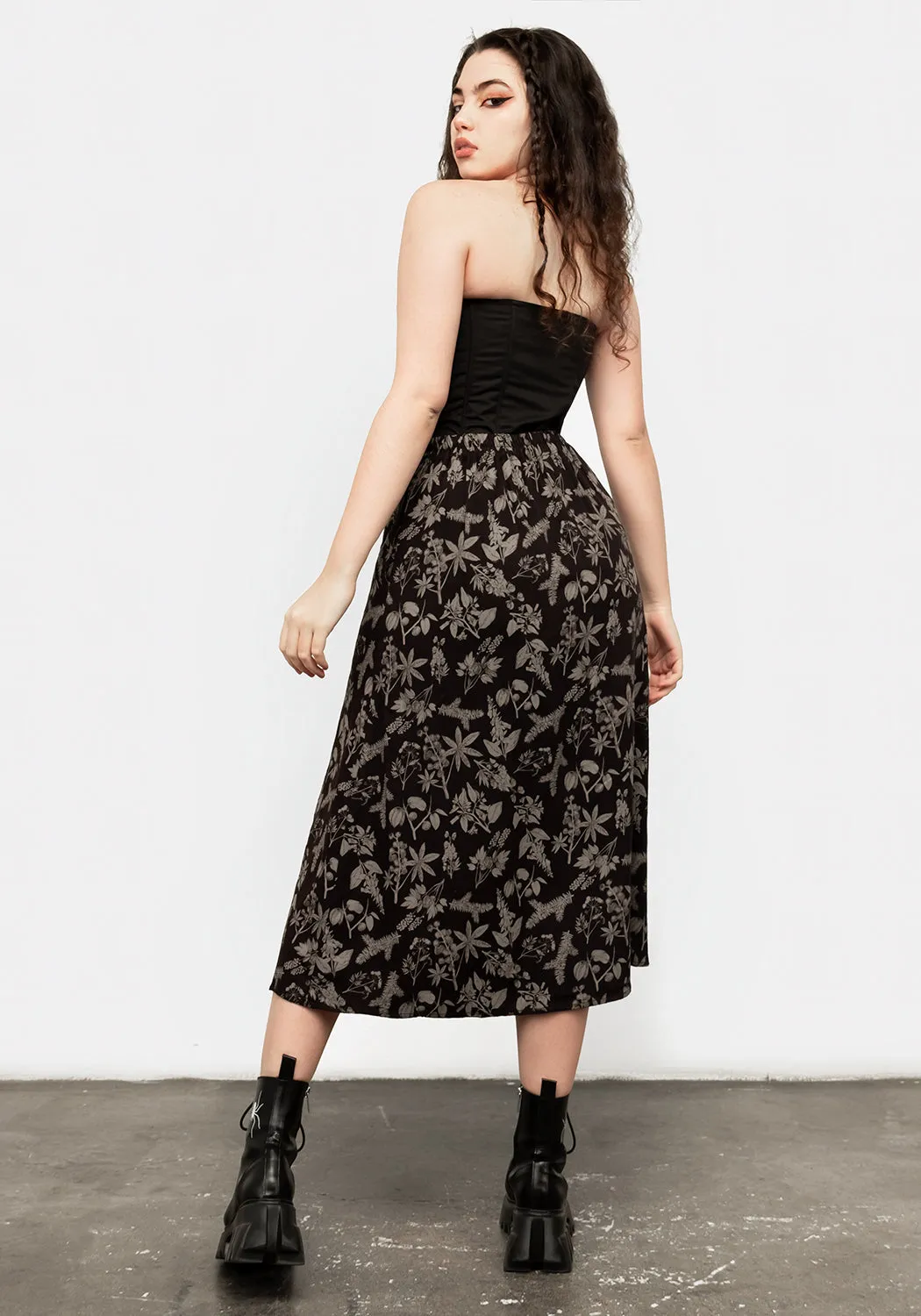 POISONOUS PLANT SPLIT MIDI SKIRT Simple Flow Crisp Look