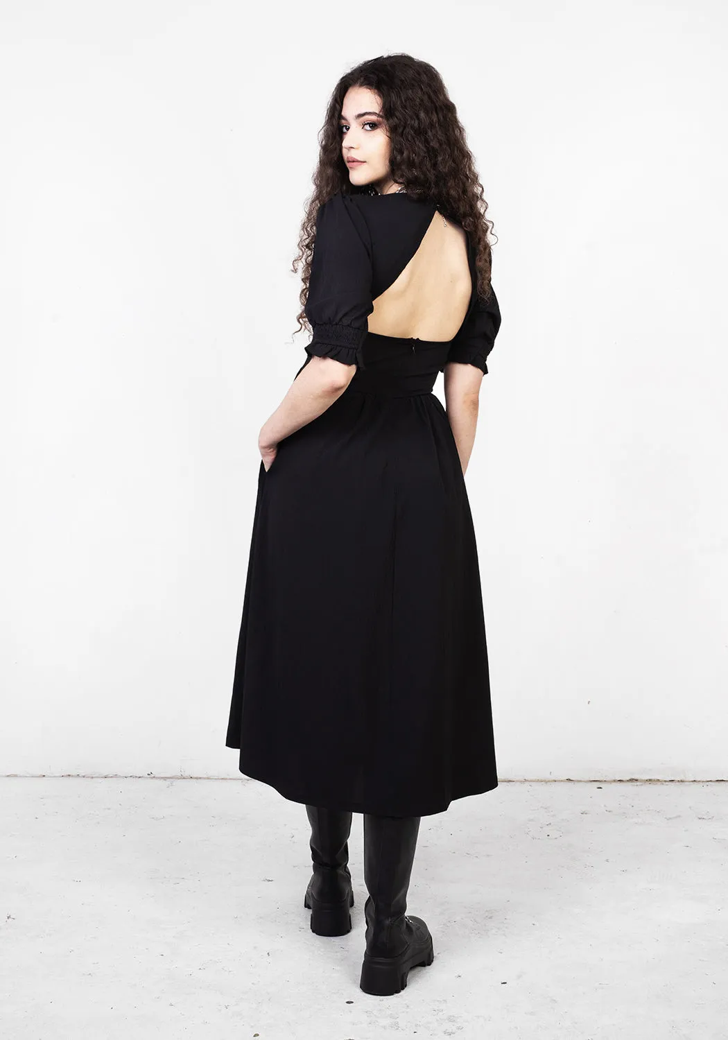 DIVINATION TEXTURED MIDI DRESS Shape Retention City Friendly