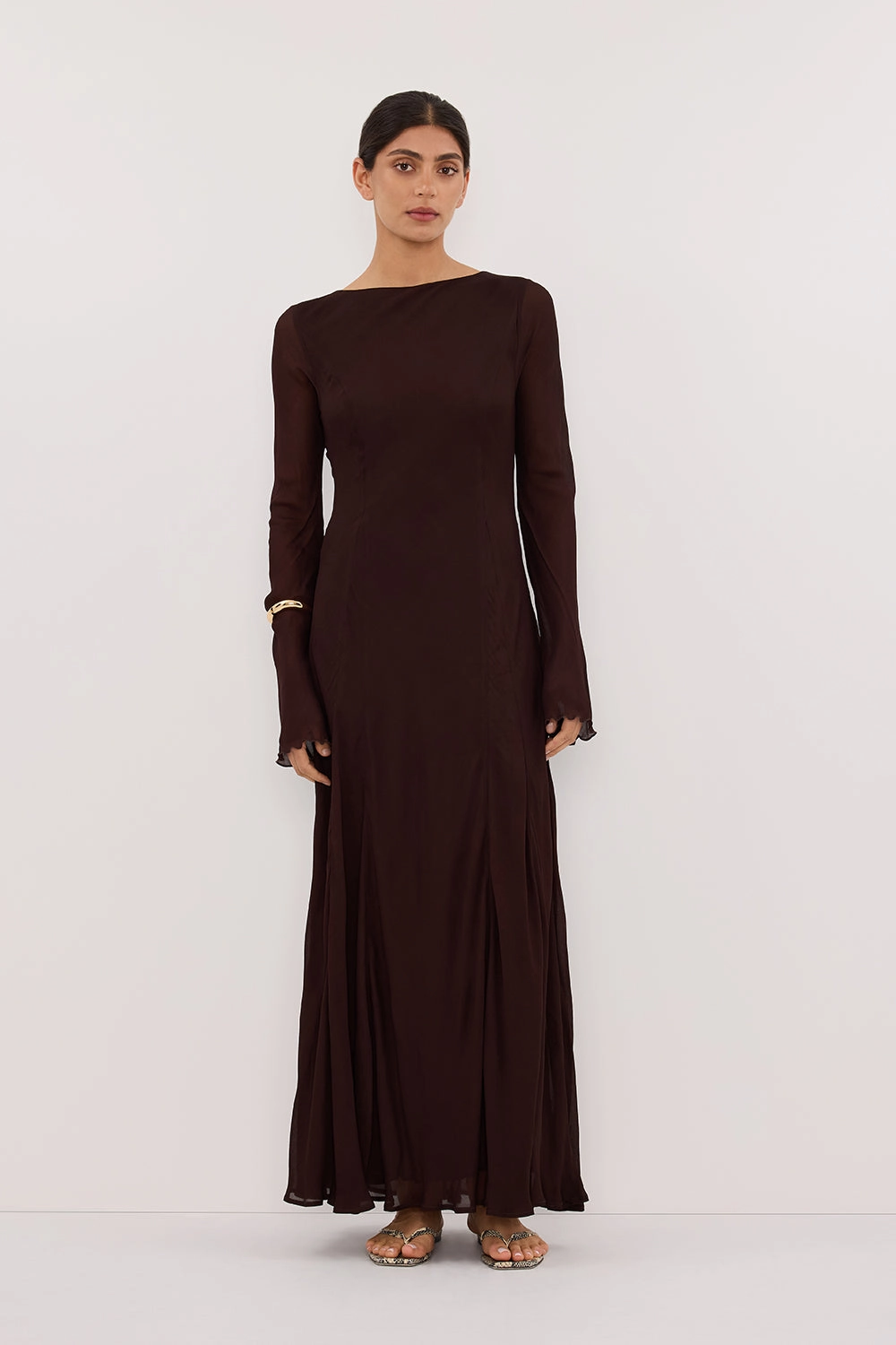 Timeless Comfort Sun-Protective ELODIE DARK CHOC LONG SLEEVE MAXI DRESS