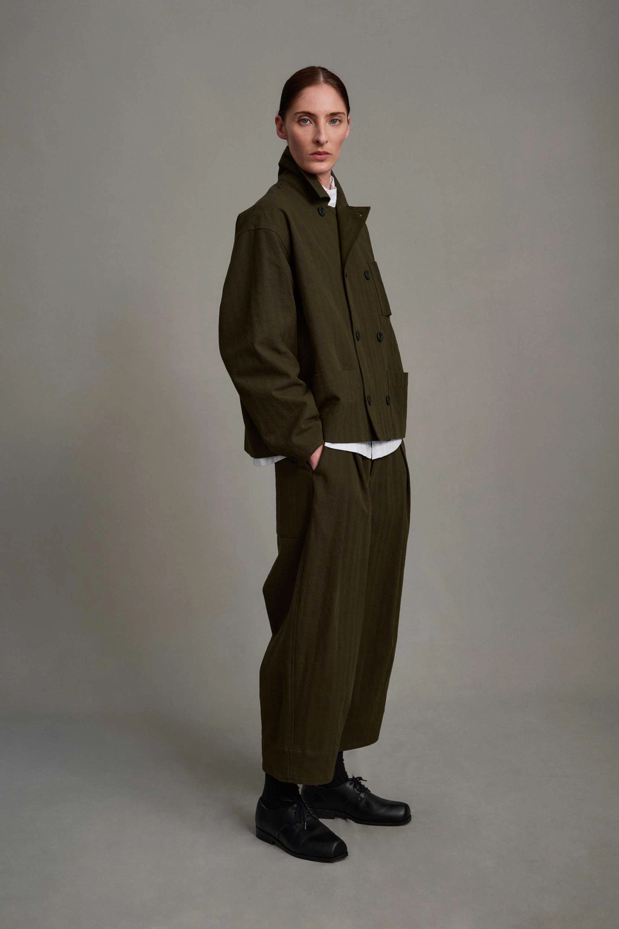 THE COOK JACKET / HERRINGBONE SUITING HEATH One Color Reversible Dual Layer
