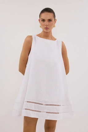 LINDSAY WHITE LINEN MINI DRESS Versatile Layer Layered Comfort