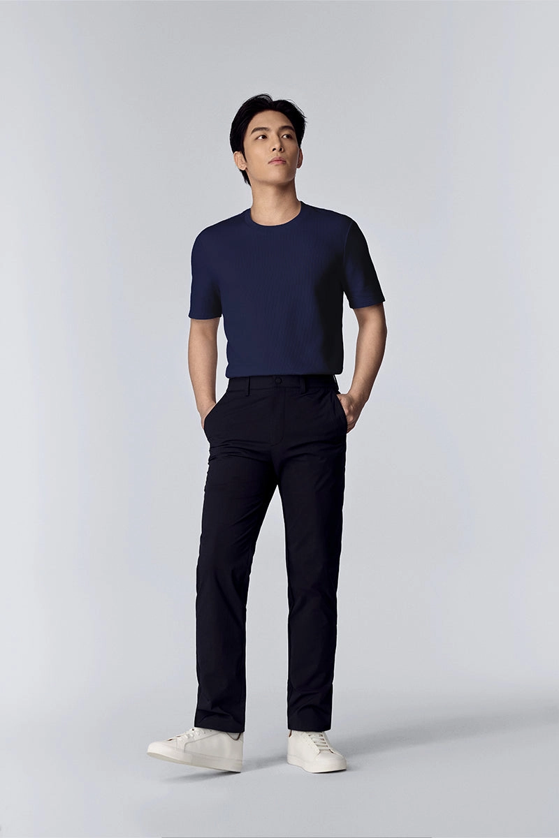 Waffle Crew Neck T-Shirt | Navy NNY096 Quick-Drying Shirt