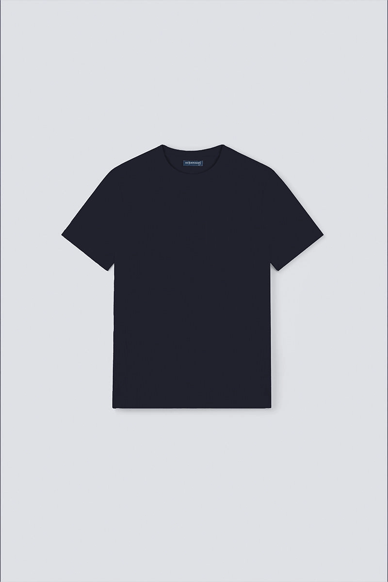 Waffle Crew Neck T-Shirt | Navy NNY096 Relax Style Trend