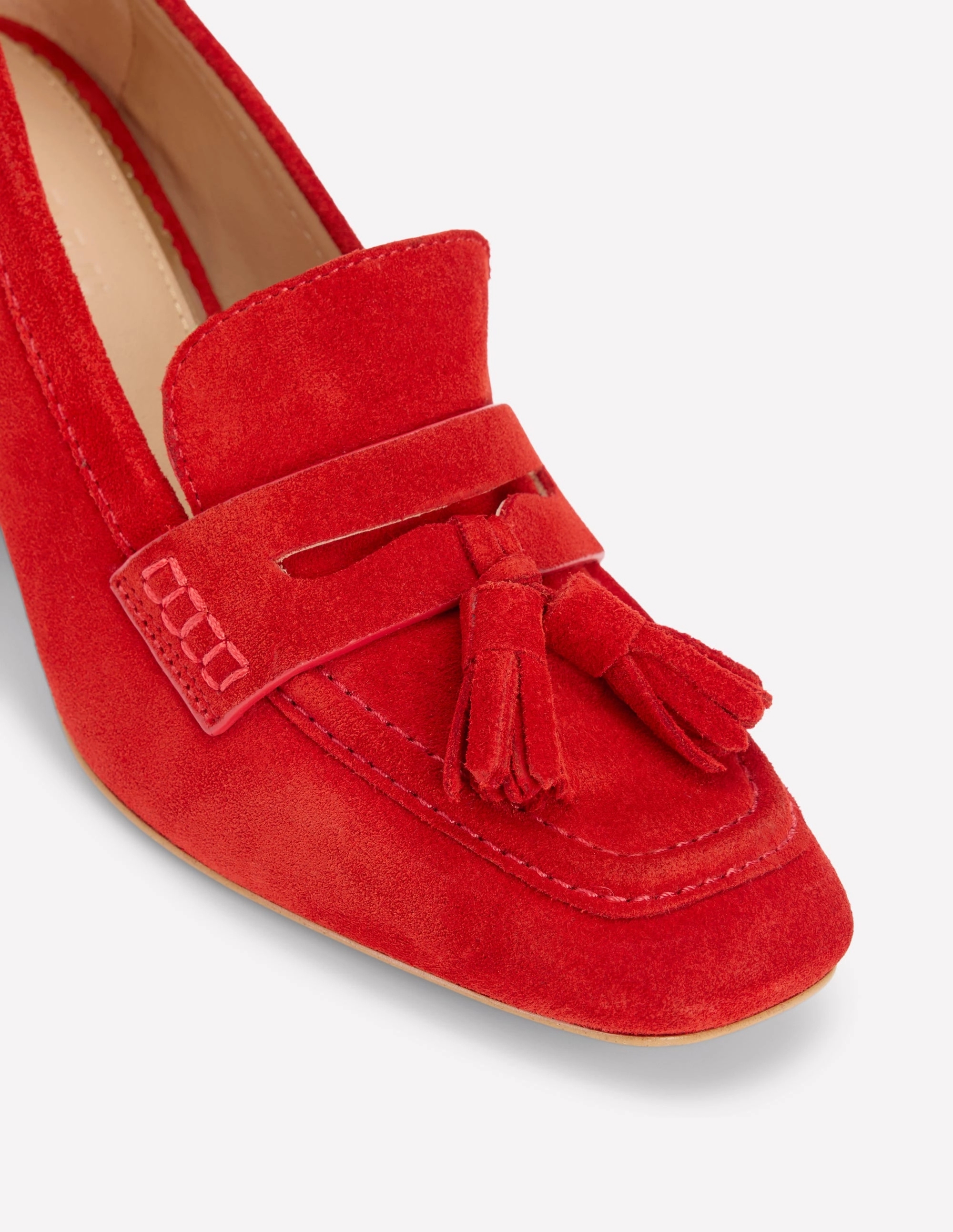 Glossy Finish Energy return Sol Block Heeled Penny Loafers-Red