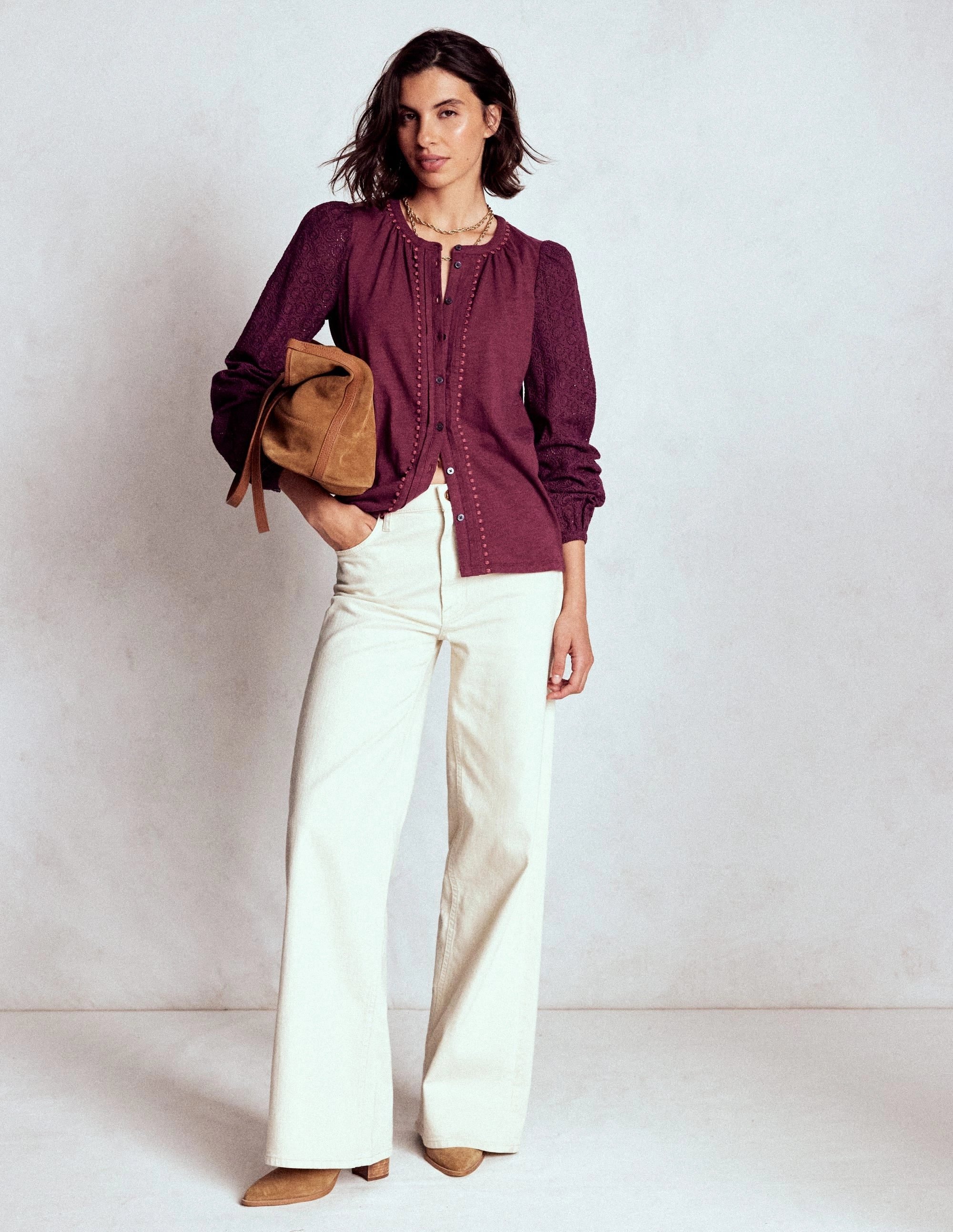 Modular Attachment System Eden Broderie Jersey Shirt-Deep Wisteria Multipanel Construction