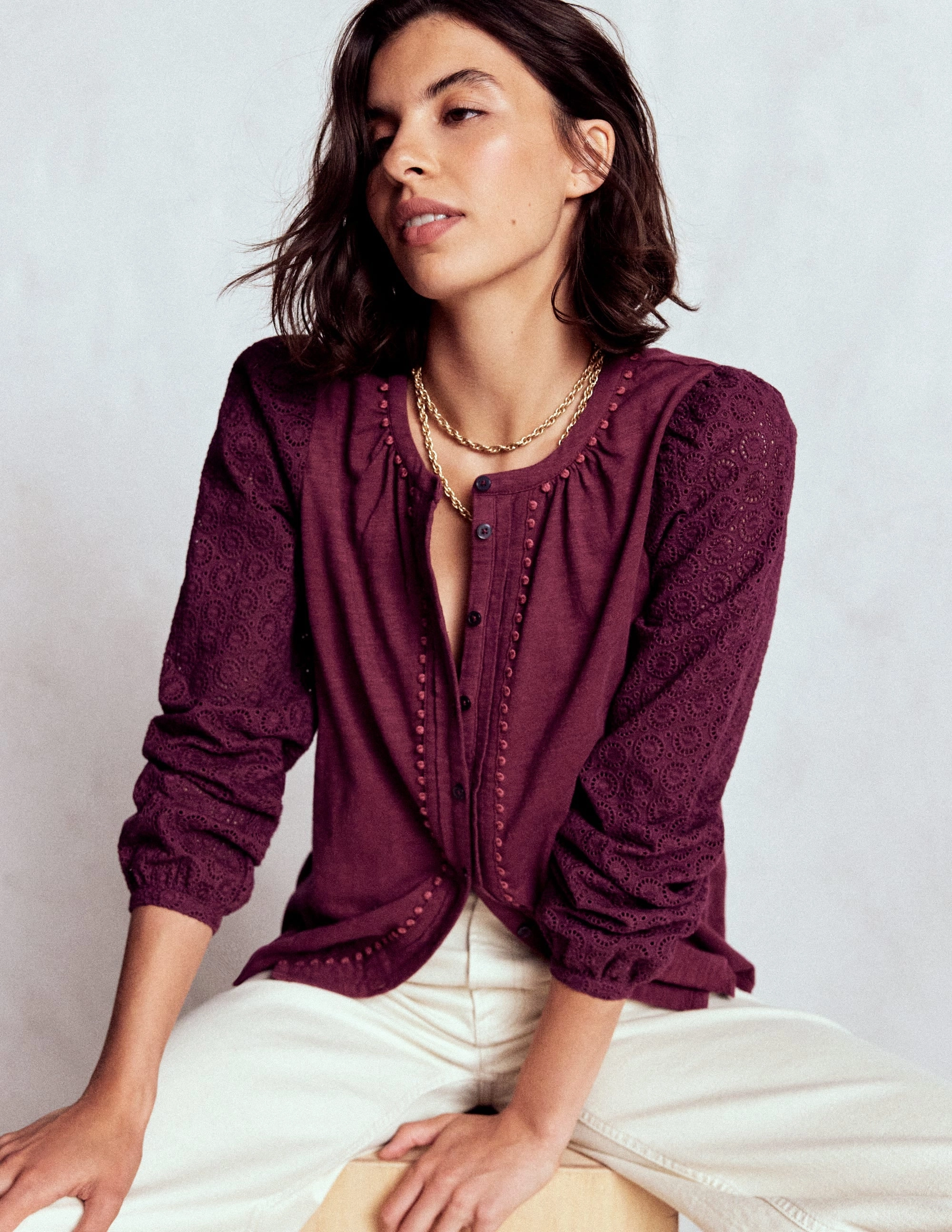 Modular Attachment System Eden Broderie Jersey Shirt-Deep Wisteria Hypoallergenic fabric