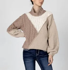 Vintage Wash Finish Women's Cable Knit Sweater In Taupe