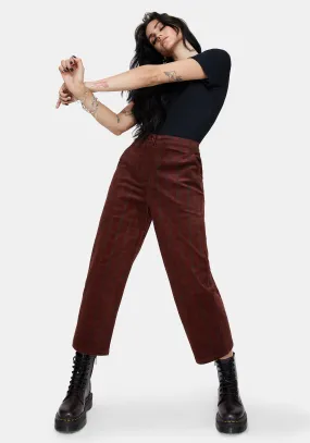Terracotta Cotton Cord Check Straight Leg Crop Trousers Versatile Style