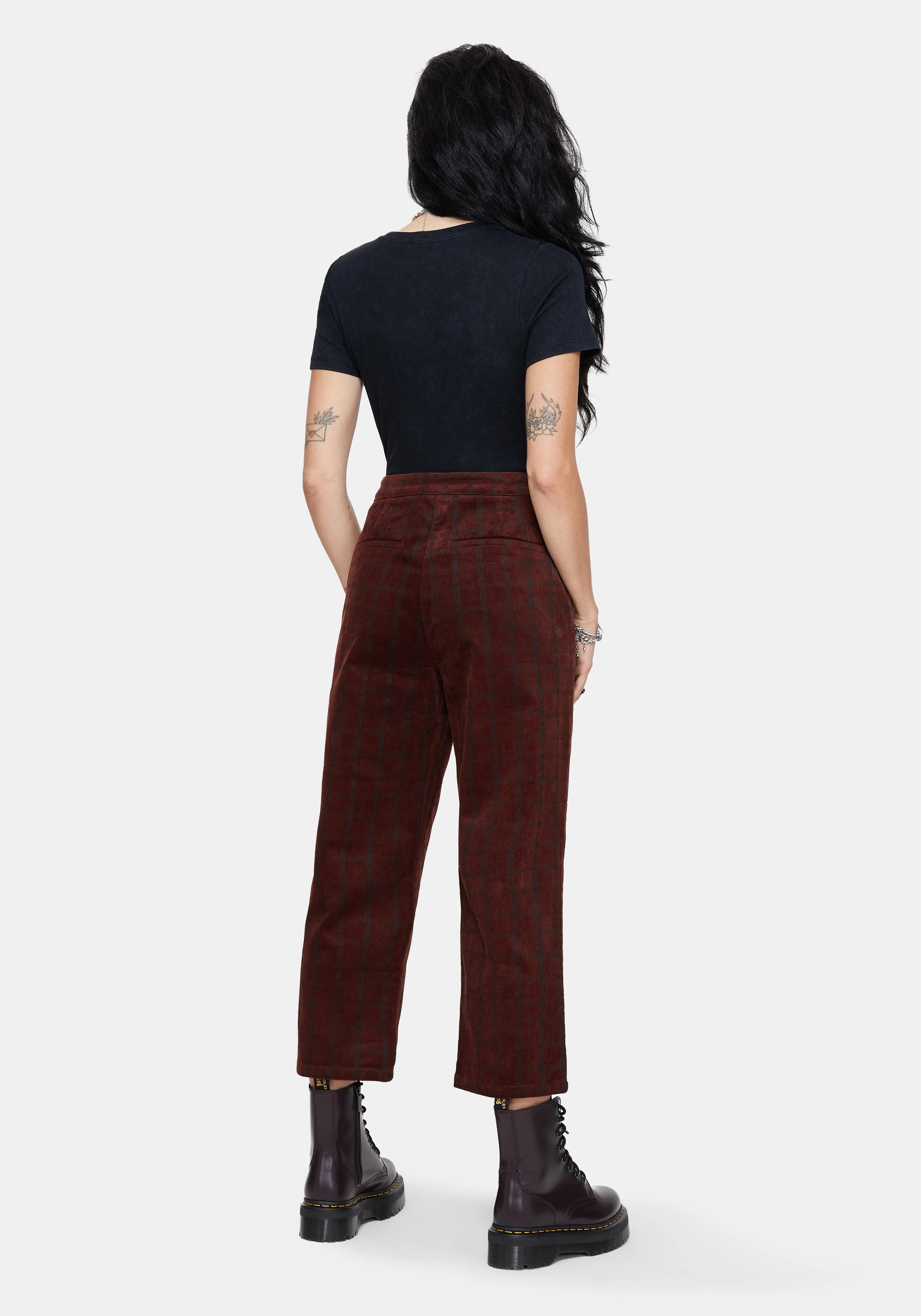 Terracotta Cotton Cord Check Straight Leg Crop Trousers Outfit Staple AllDayComfort