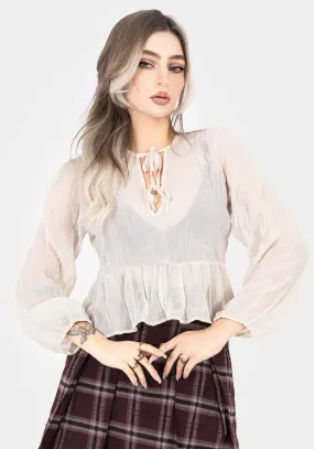 Villain Textured Tie Front Peplum Blouse - White Mountain Hike Socialite