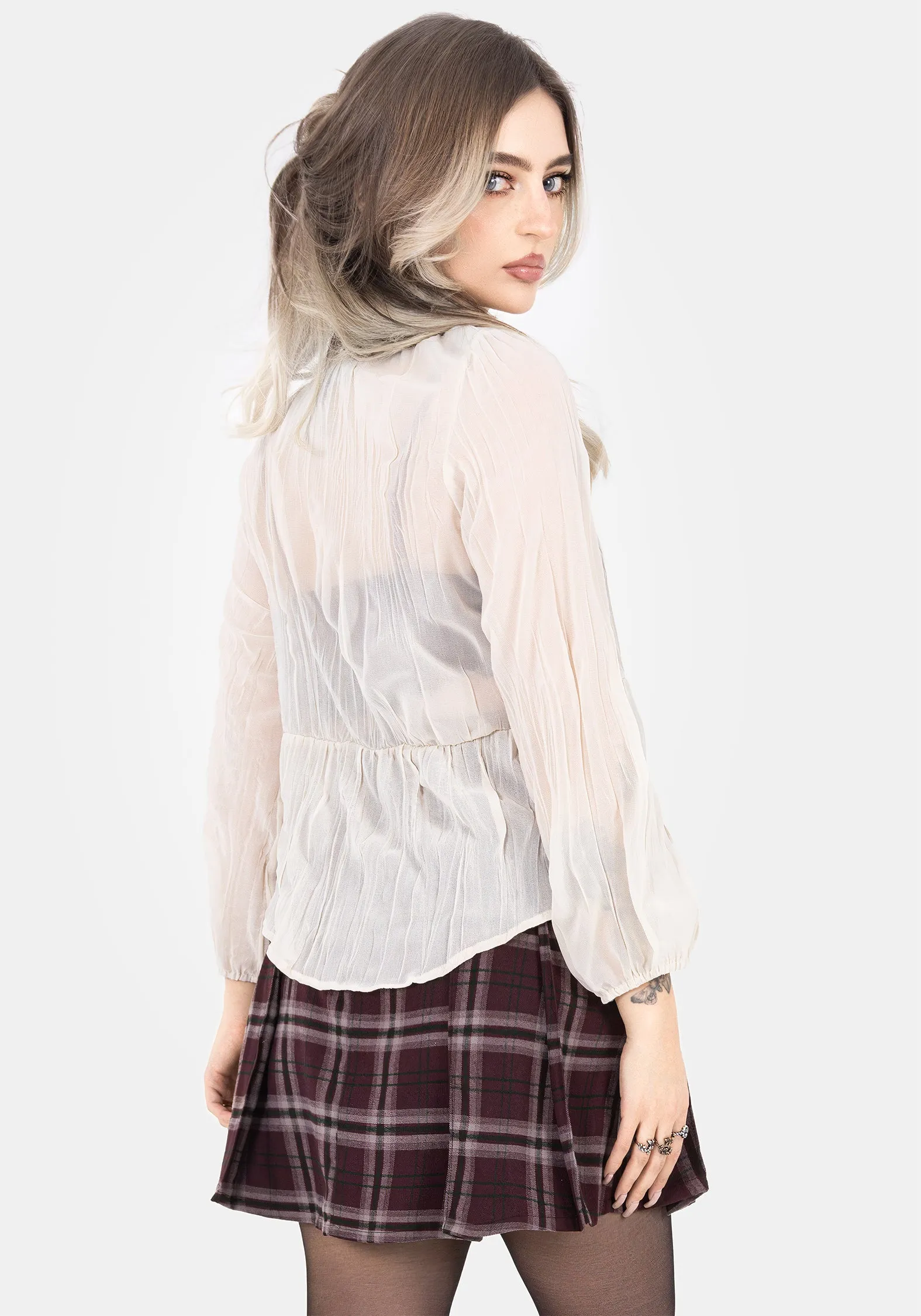 Villain Textured Tie Front Peplum Blouse - White Video Luxury