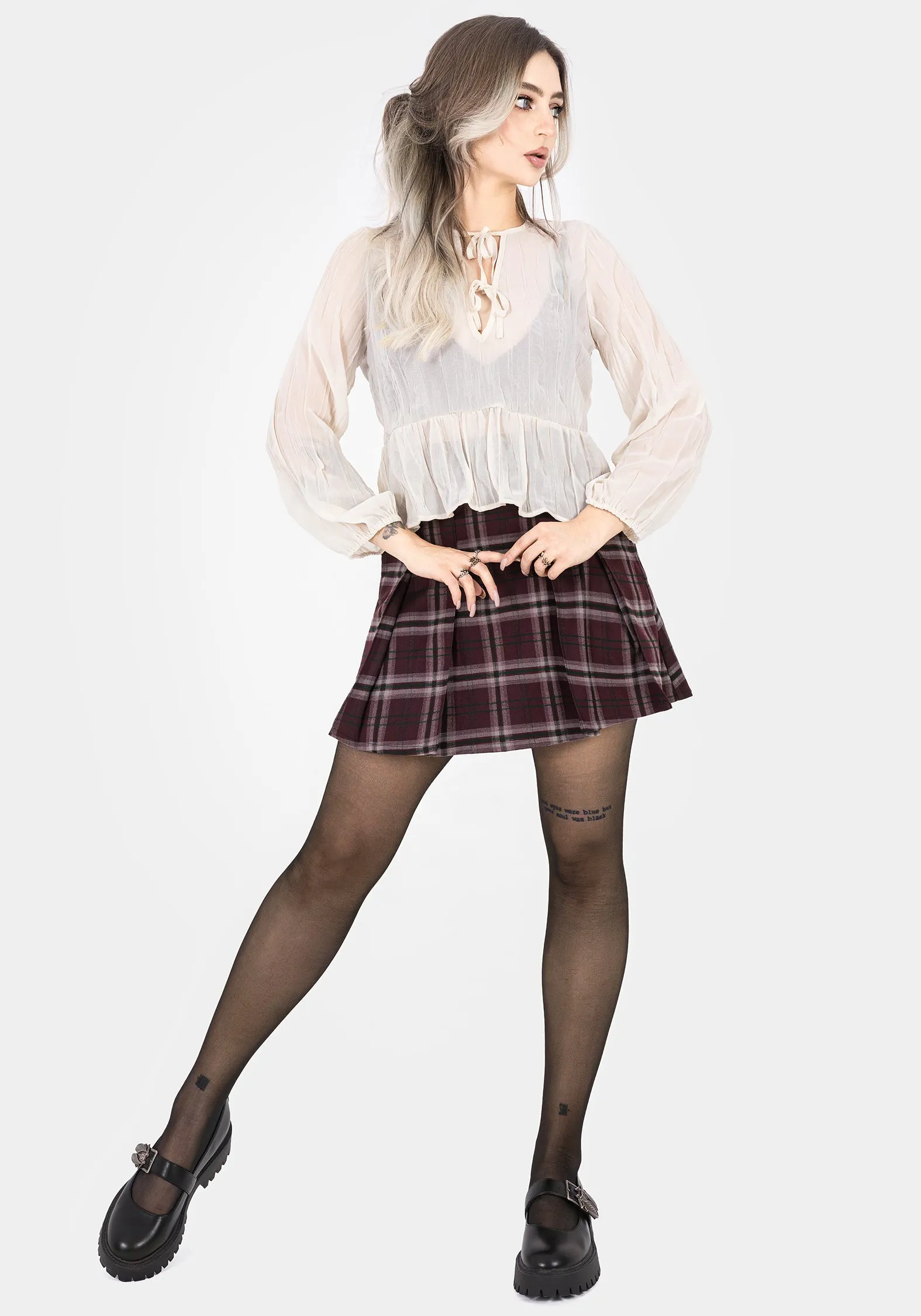 Villain Textured Tie Front Peplum Blouse - White Quick Drying Pockets available