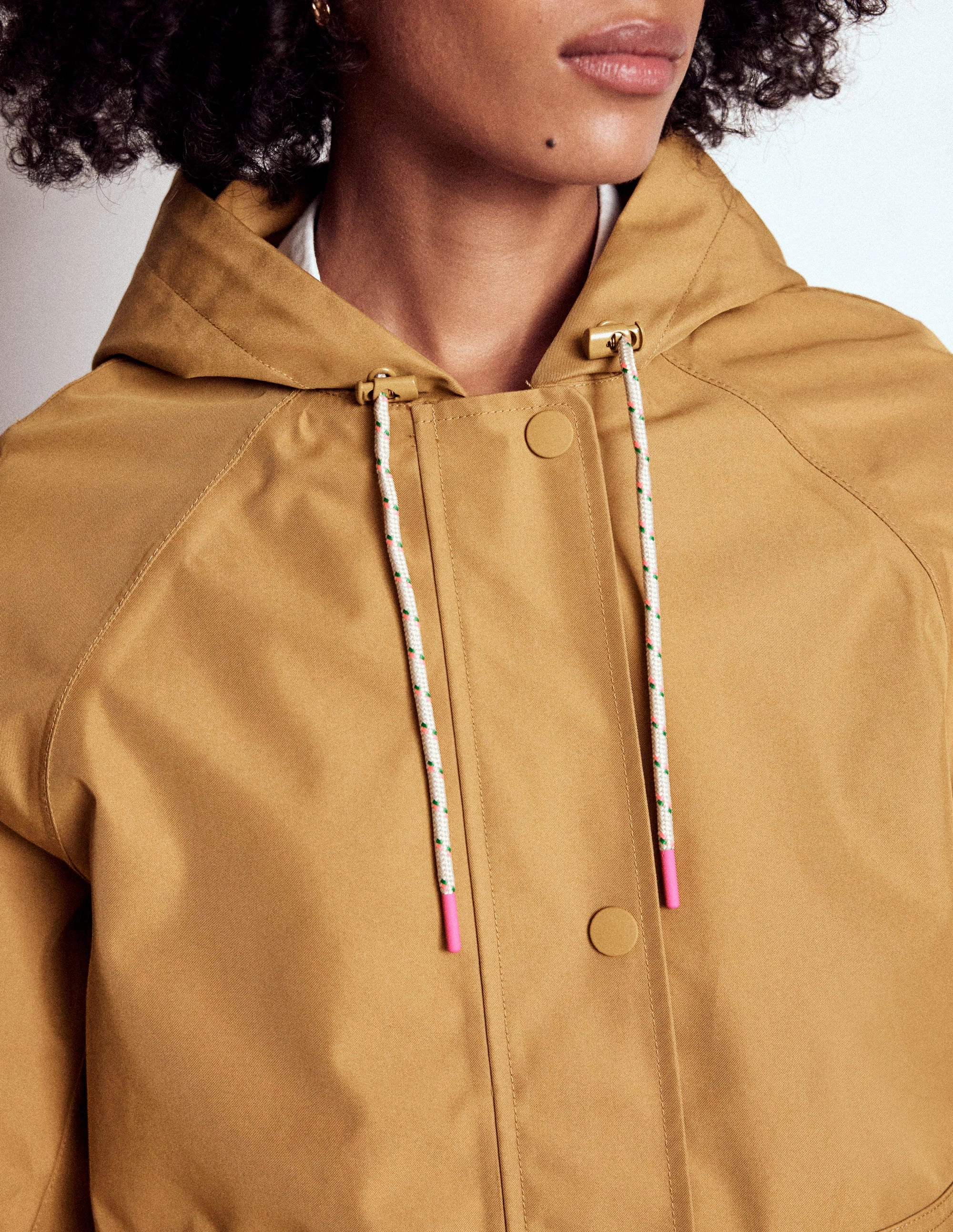 Nylon Shell Construction Cropped Rain Mac-Hazelnut Brown