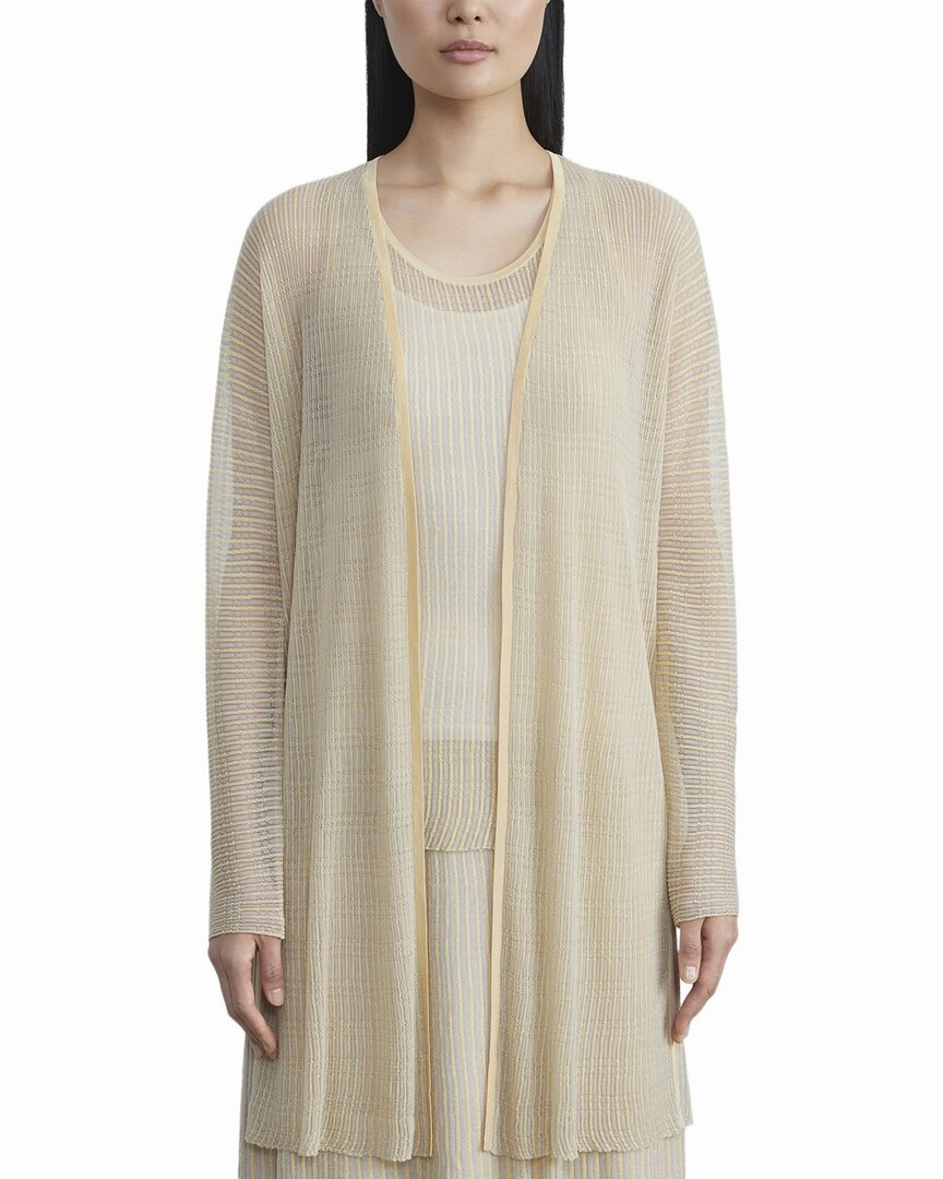 Non Static Fiber Tech Flexible Fabric Lafayette 148 New York Pleated Rib Stitch Silk Cardigan