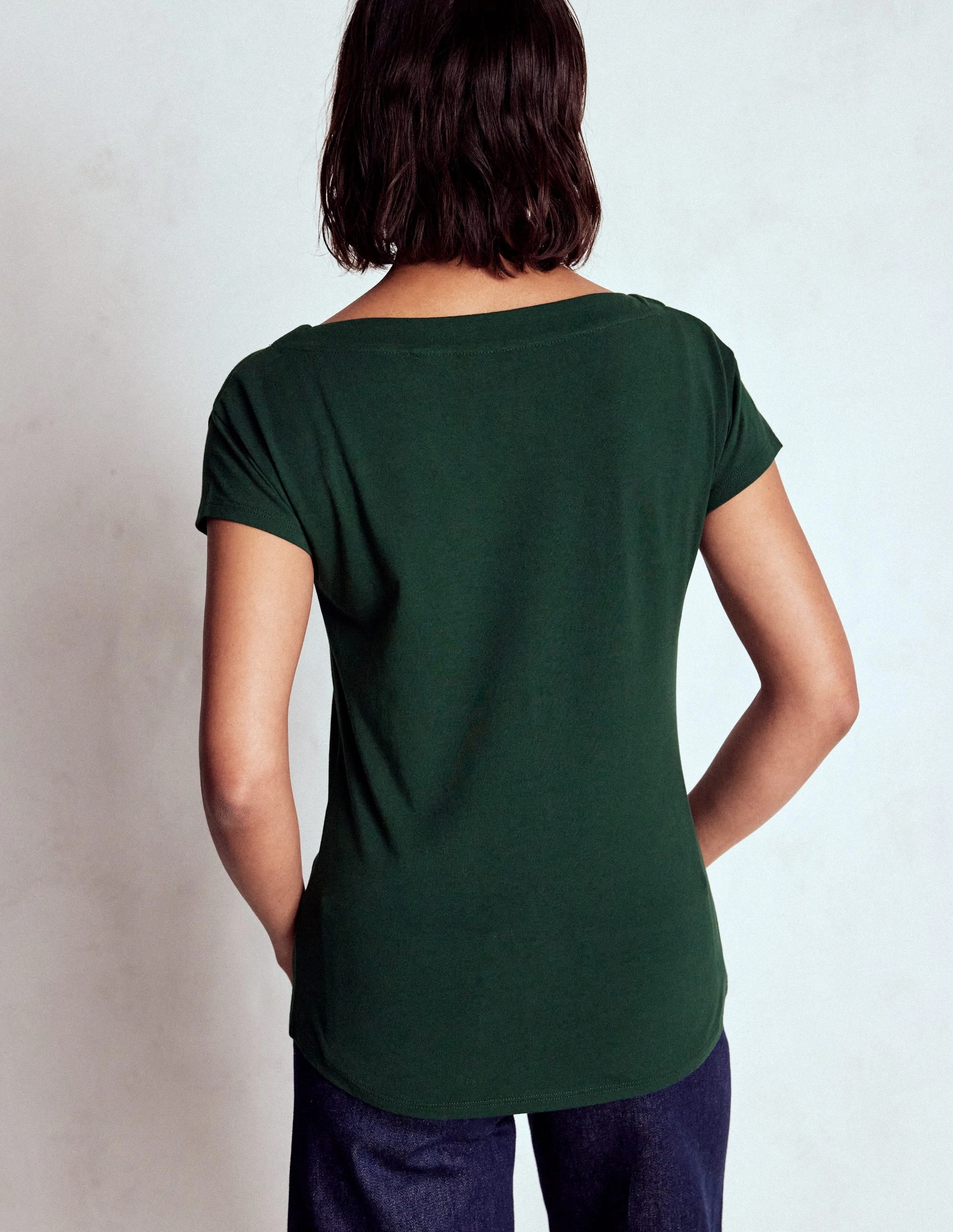 PreShrunk Fabric Moisture Wicking Technology Supersoft Boat Neck T-Shirt-Green Pine