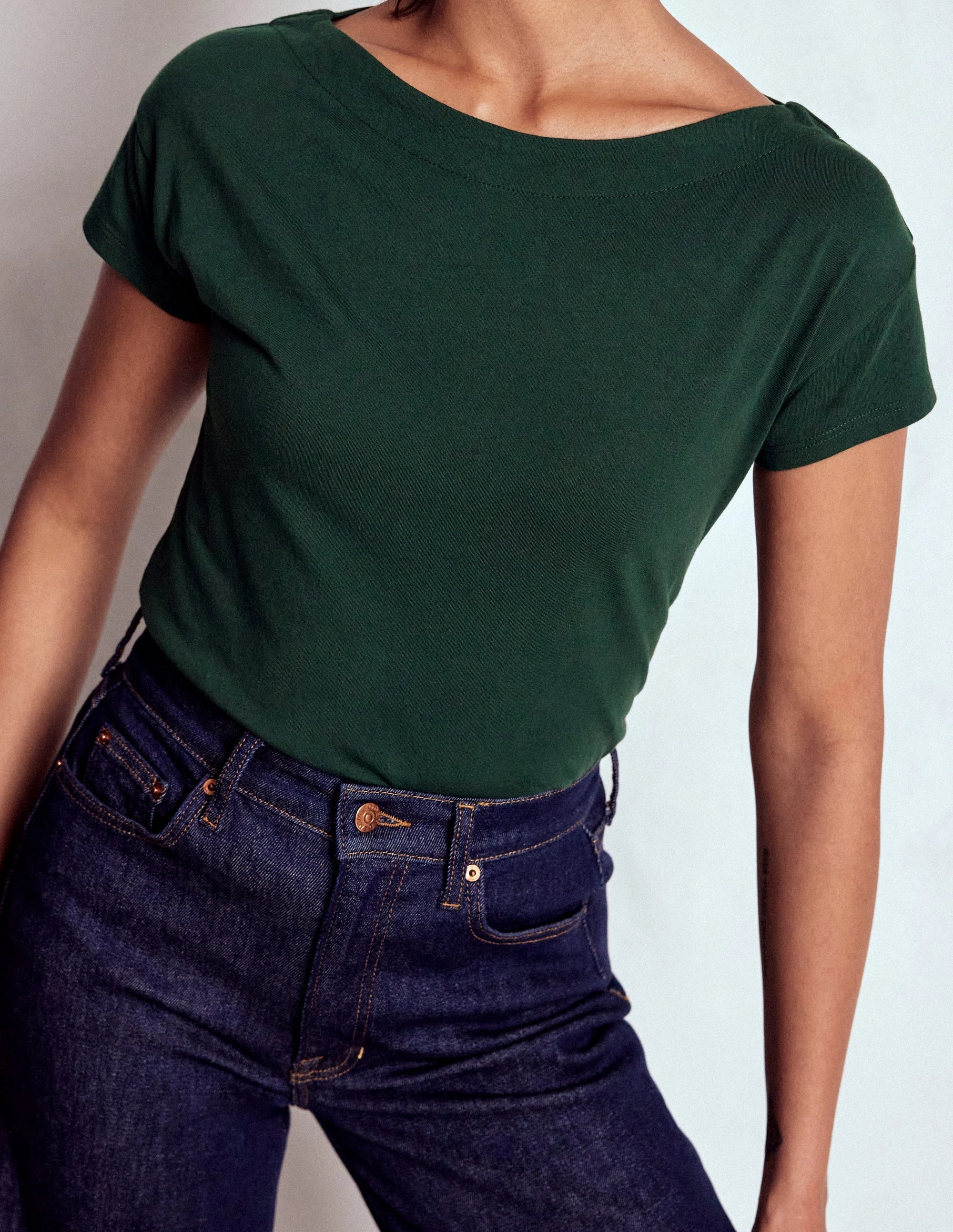 Moisture Wicking Technology Supersoft Boat Neck T-Shirt-Green Pine Modular Layering System Eco friendly materials