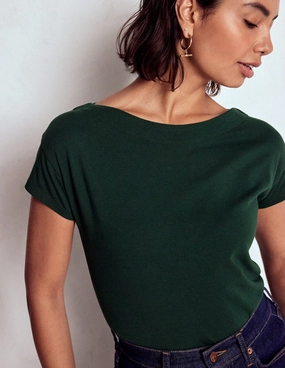 Moisture Wicking Technology Supersoft Boat Neck T-Shirt-Green Pine HeavyweightThermal