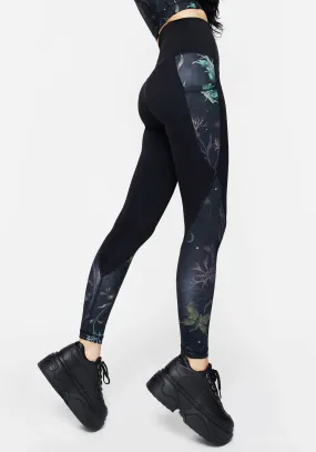 Sport Fit Ripstop Reinforcement Rosanella Floral Fairy Print Athleisure Sports Leggings