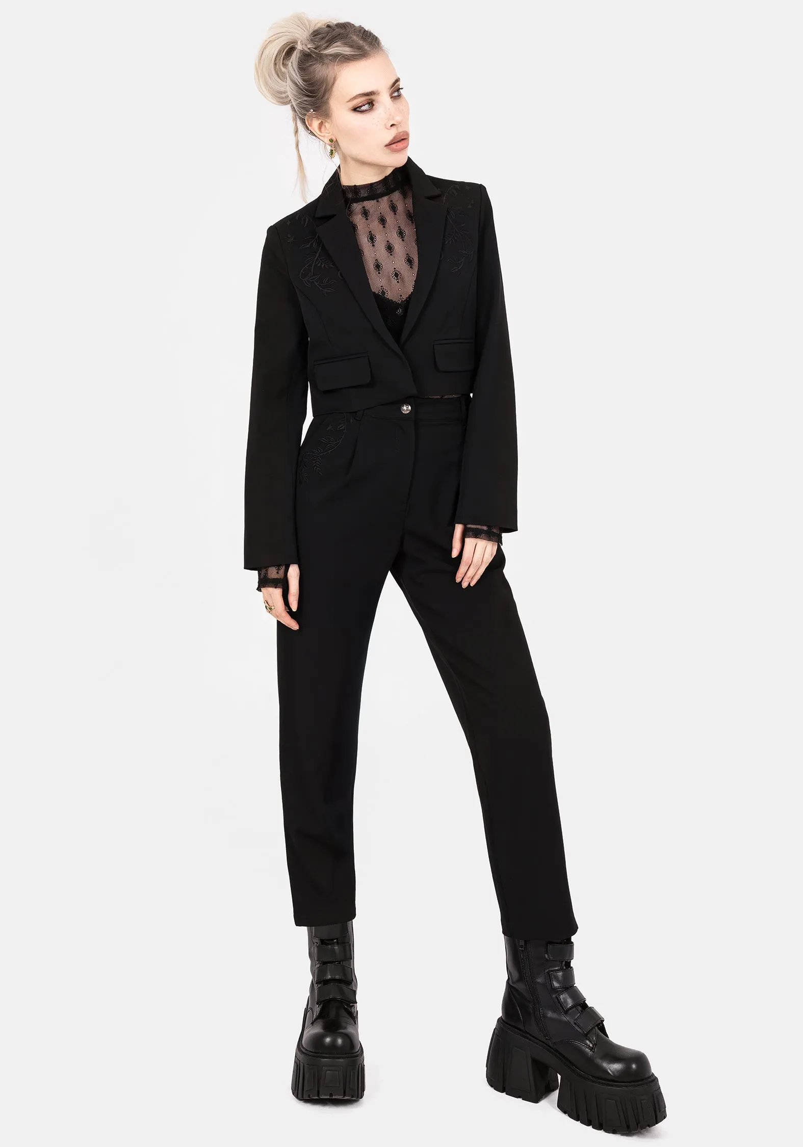Mona Embroidered Tapered Trousers Non slip grip
