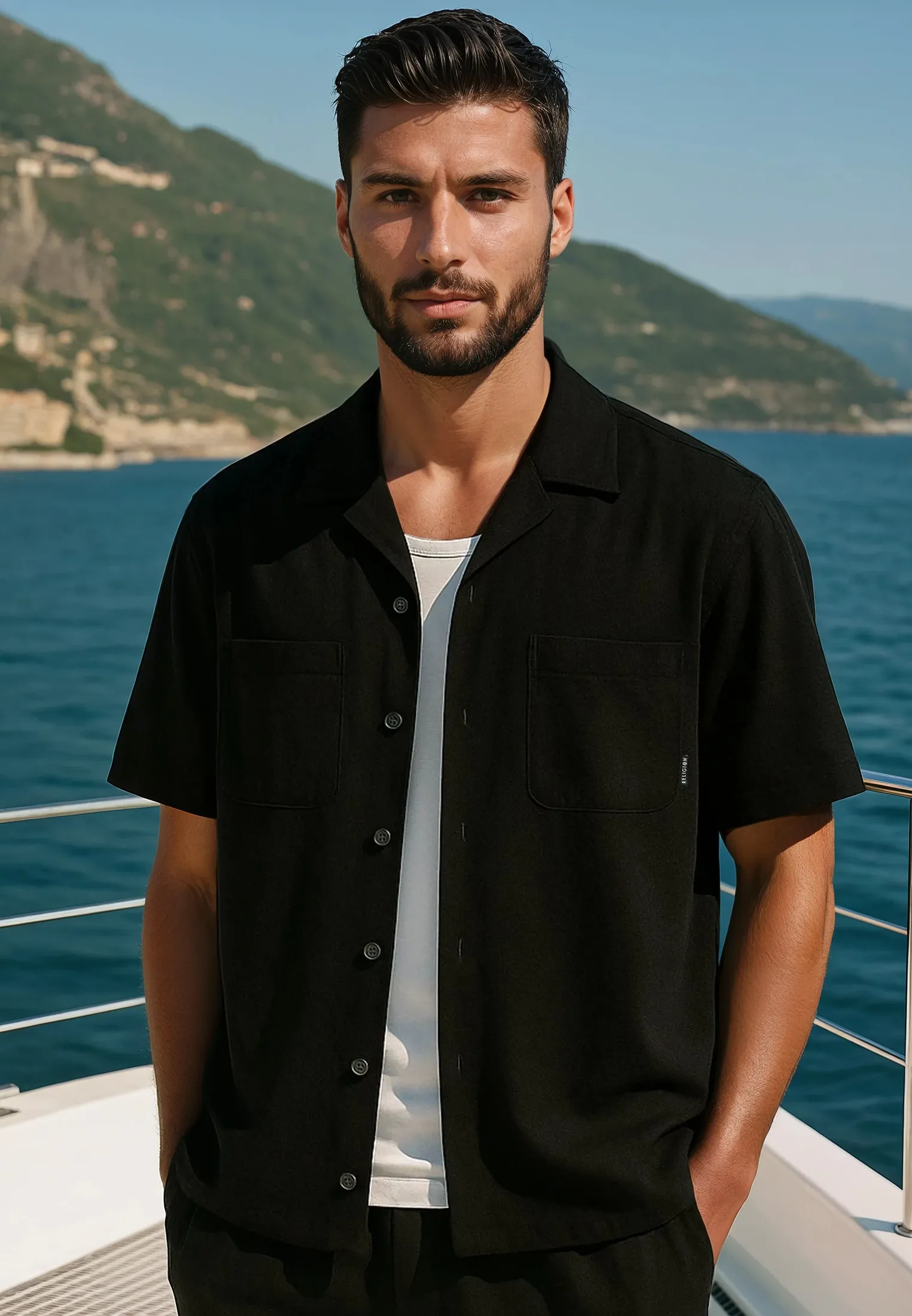 Odor Control Technology MONACO DOUBLE POCKET HOLIDAY SHIRT MIDNIGHT