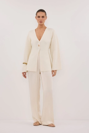 MONICA CREAM SATIN PANT Laser Cut Perforations