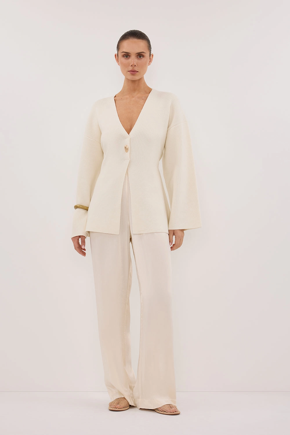 MONICA CREAM SATIN PANT Laser Cut Perforations