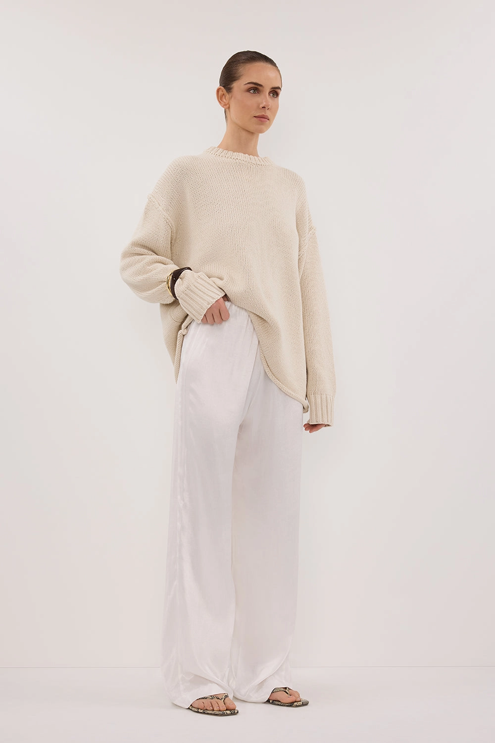 MONICA WHITE SATIN PANT Sporty Vibe stain guard
