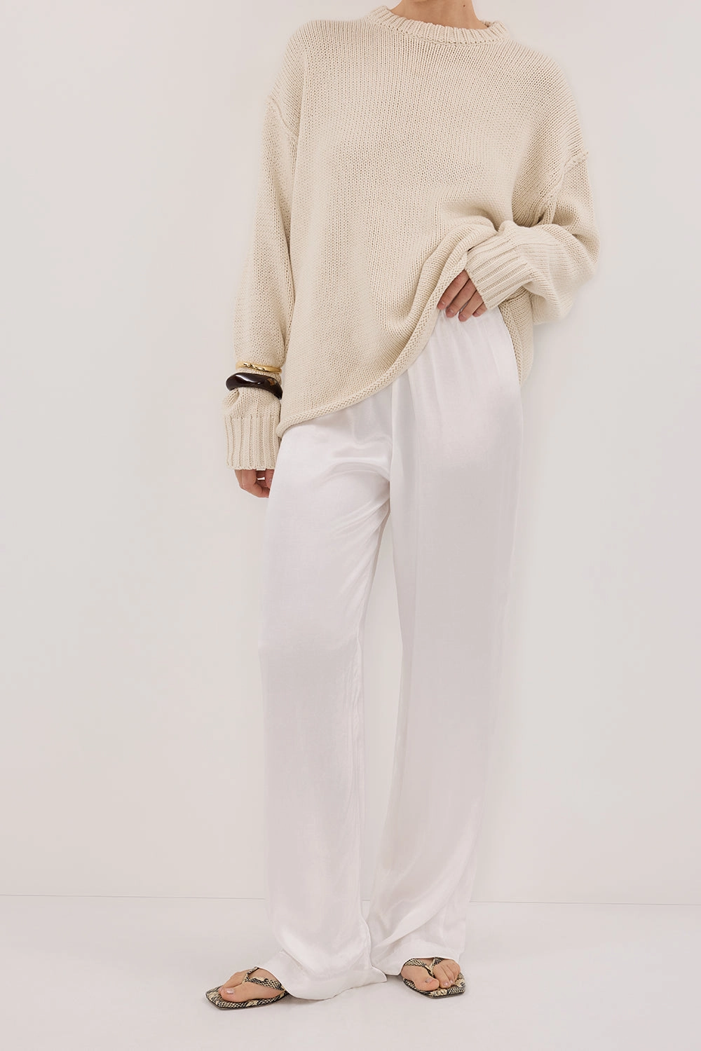 Temperature Regulating Modern Utility MONICA WHITE SATIN PANT