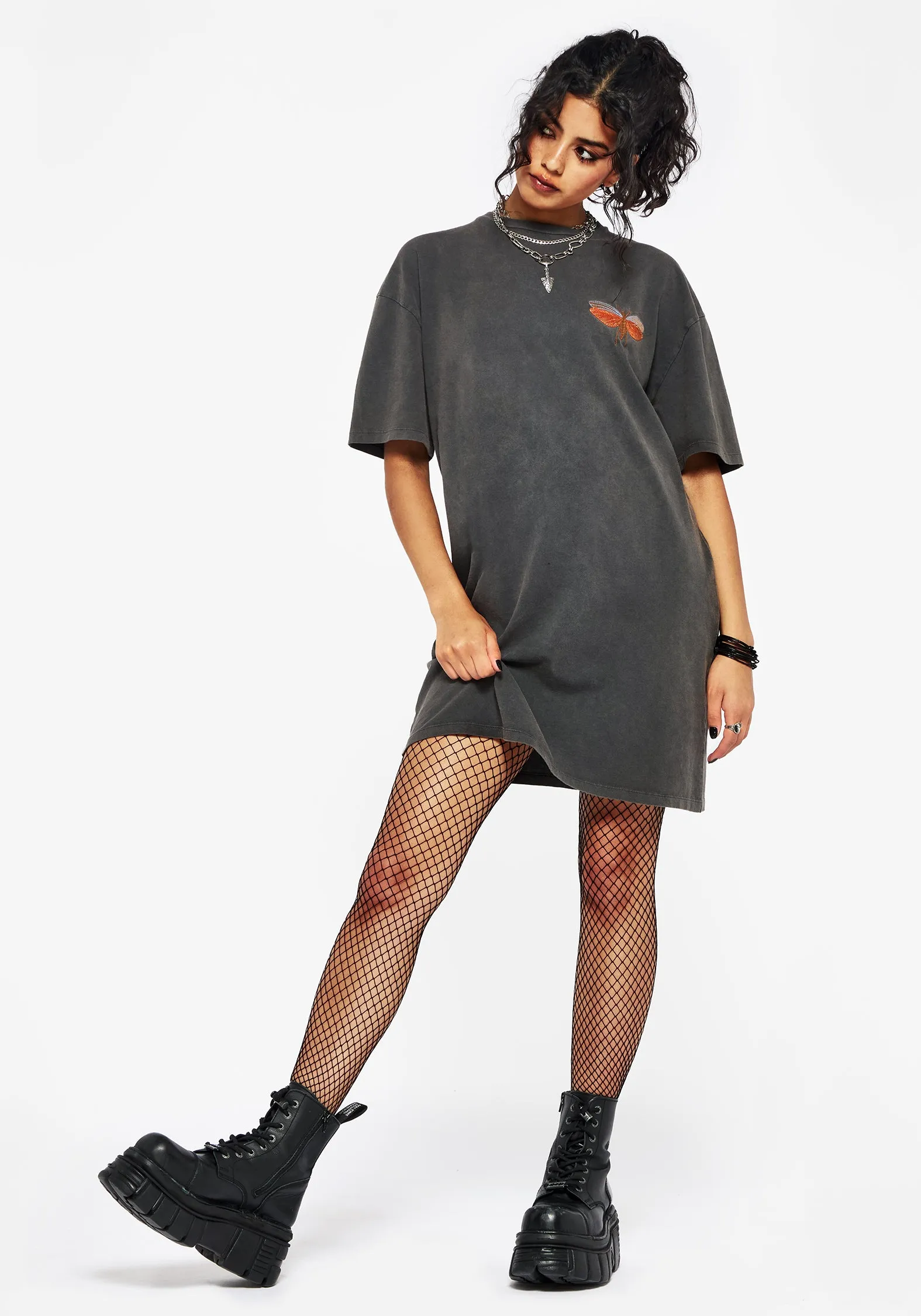 Timeless fitted silhouette Modern Appearance Griffinfly Cotton Embroidered Jersey Mini Tee Dress