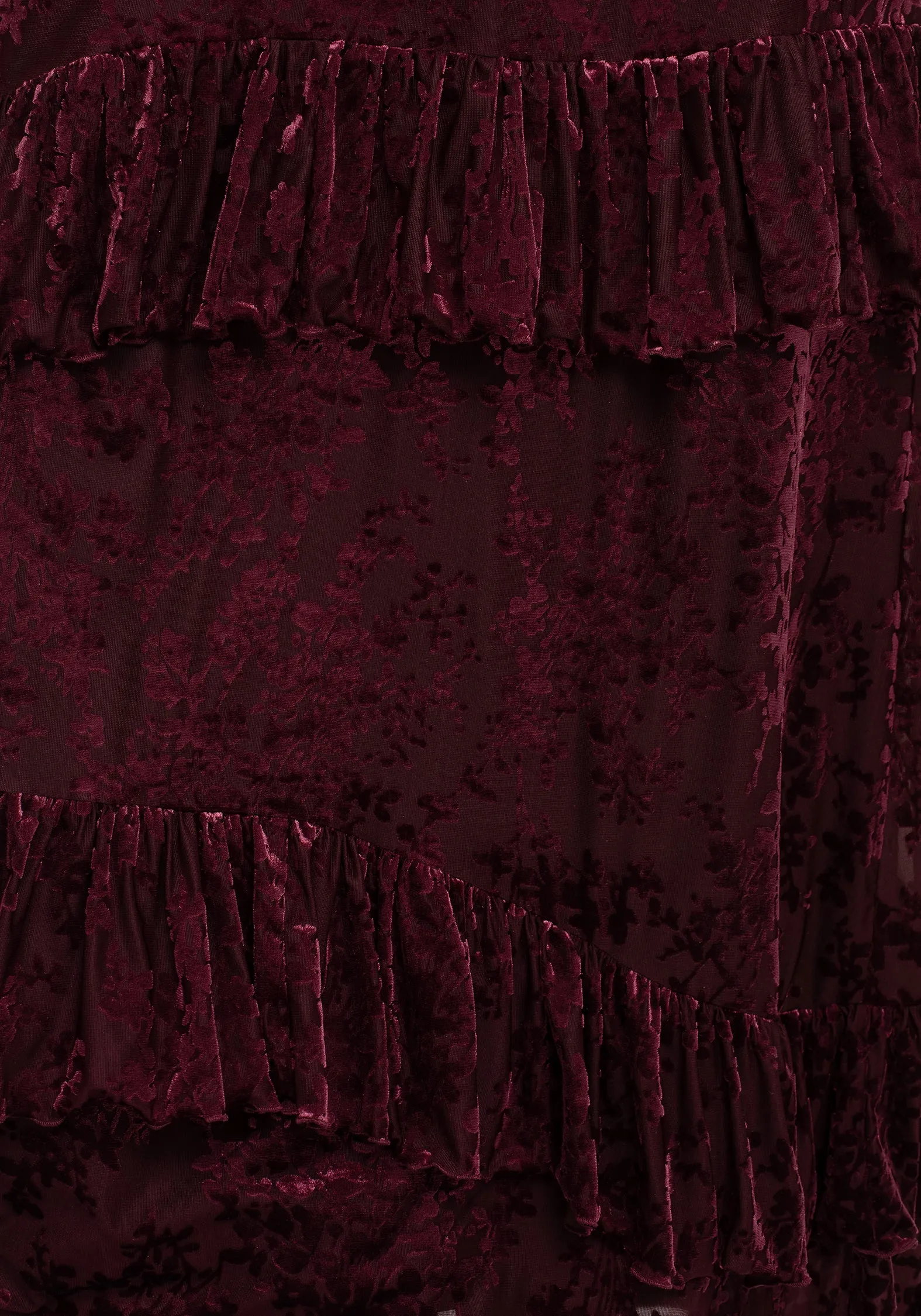 Monotropa Floral Flocked Velour Frill Midaxi Dress Beach Moment