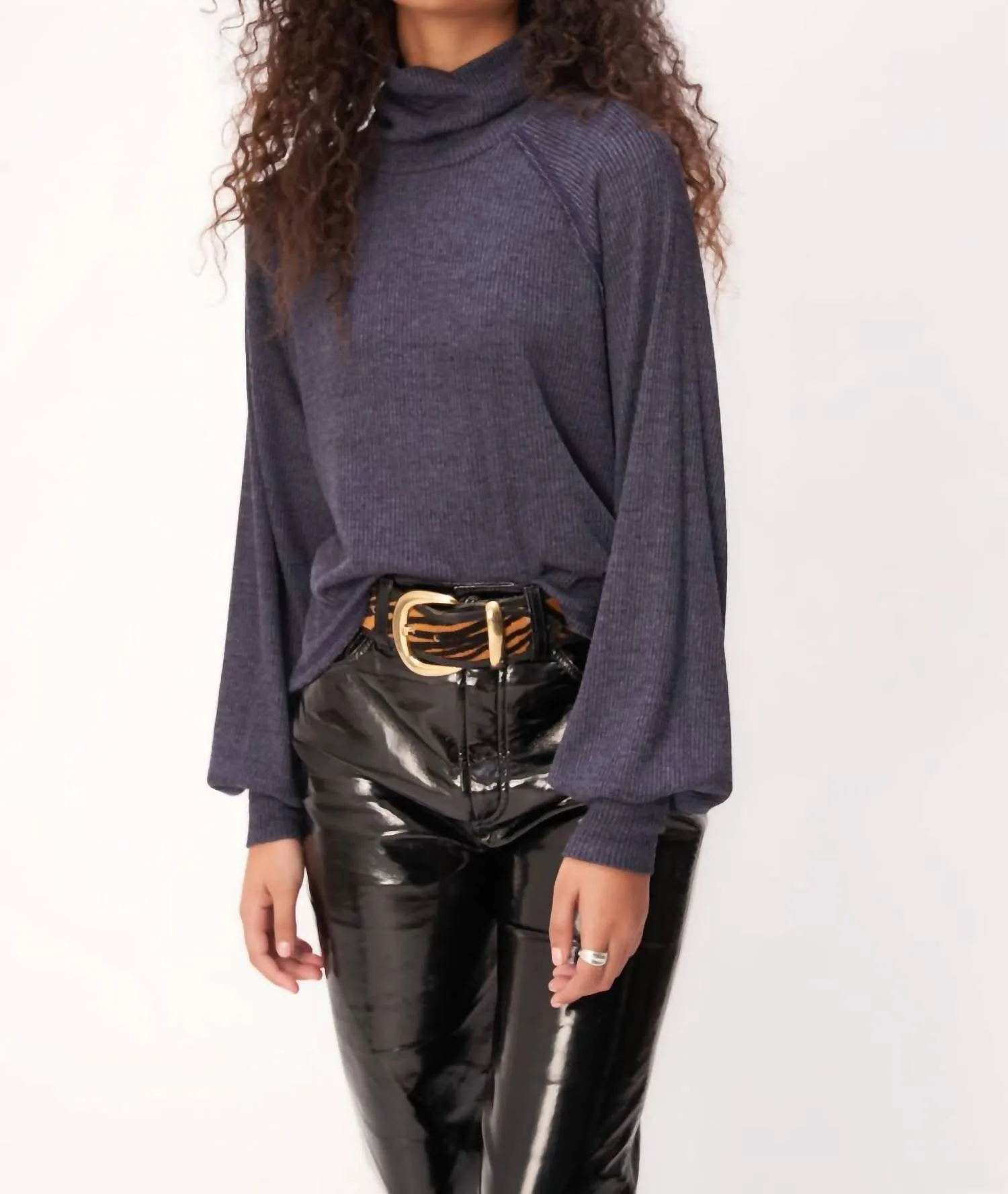 More Love Ribbed Turtleneck In Navy Comfy Knit