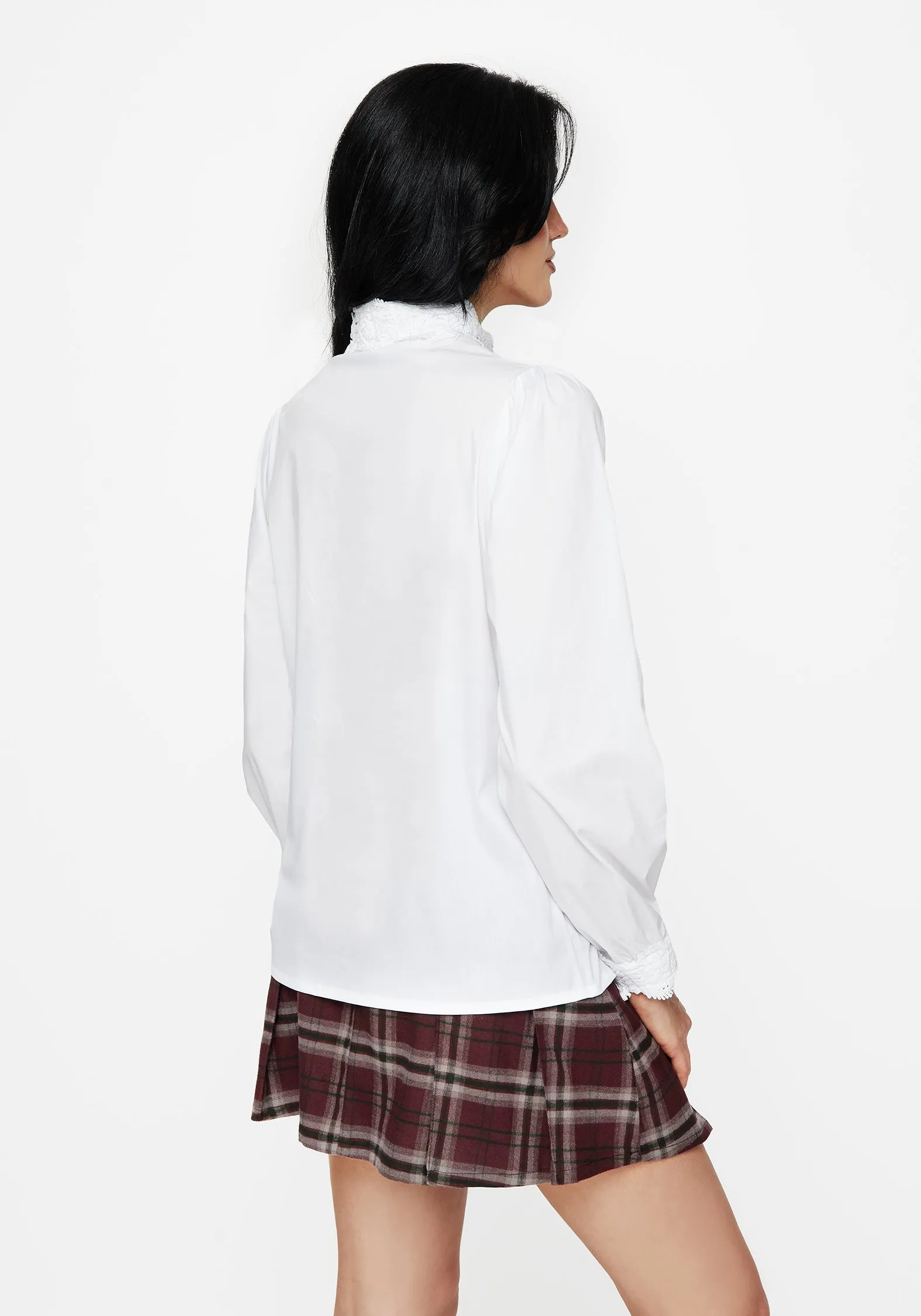 Morgaine Lace Detail Button Up Shirt - White Vase Perfume