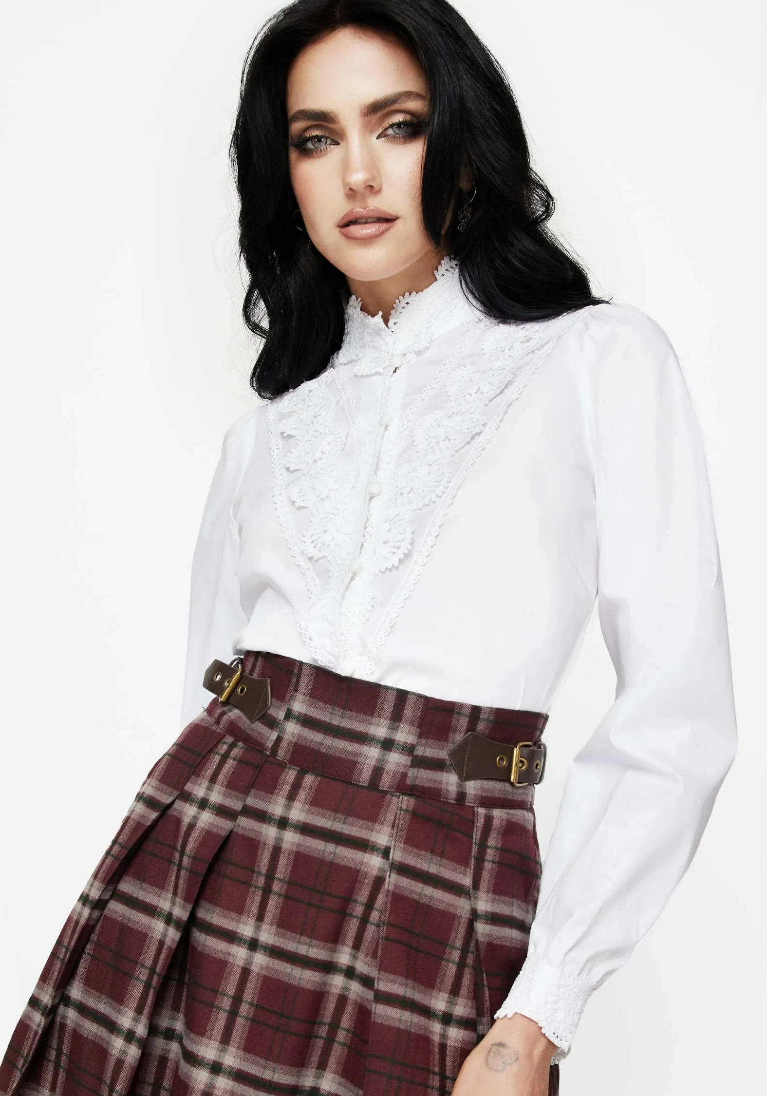 Odor Resistant Air related Morgaine Lace Detail Button Up Shirt - White