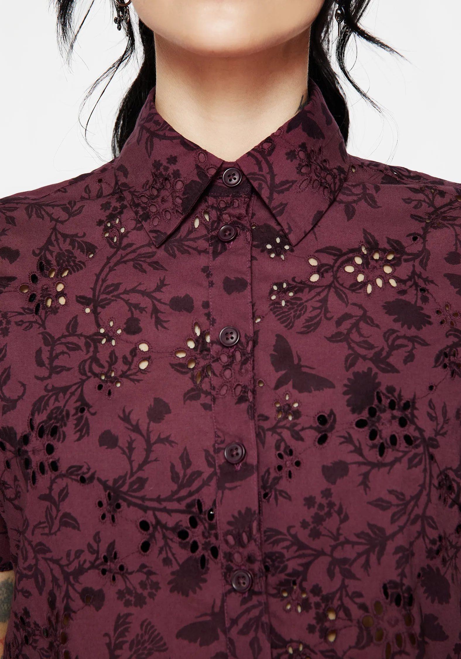 Morgana Cotton Broderie Button Up Shirt Modern Fit