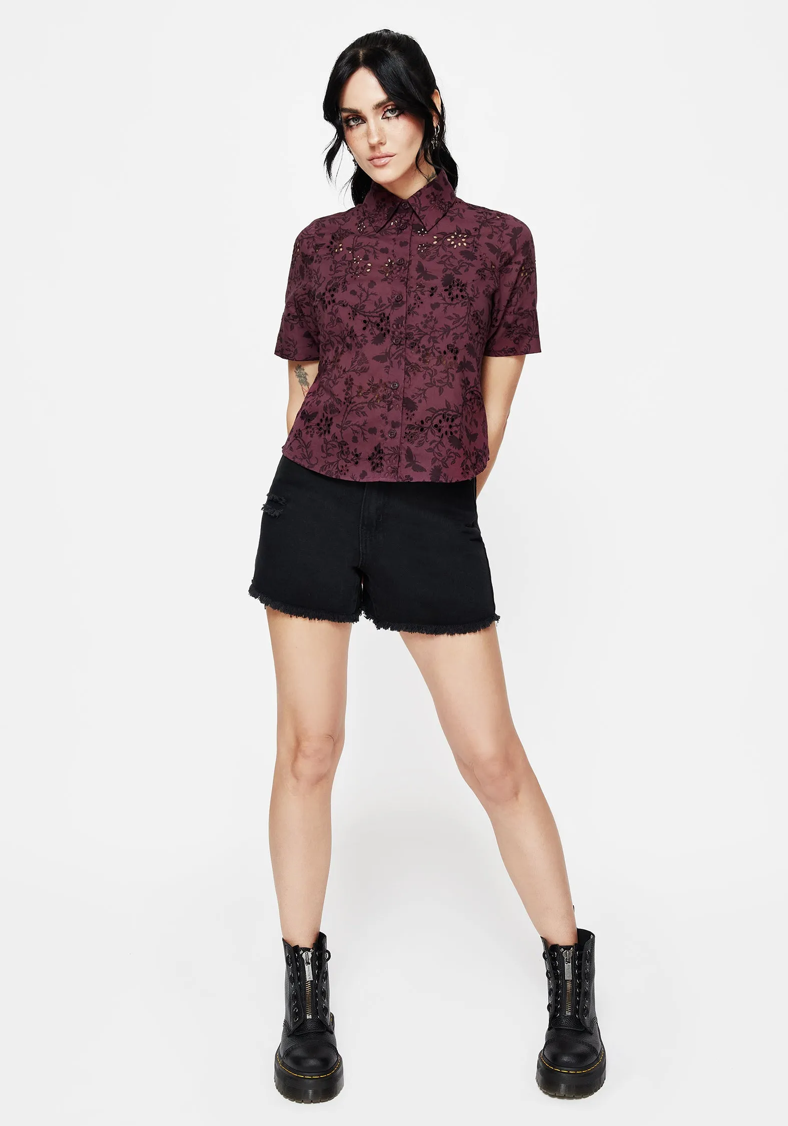 Morgana Cotton Broderie Button Up Shirt Patterned Design Versatile Outfit