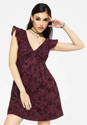 Office Tone Floral Swing Morgana Cotton Broderie Frill Sleeve Mini Dress