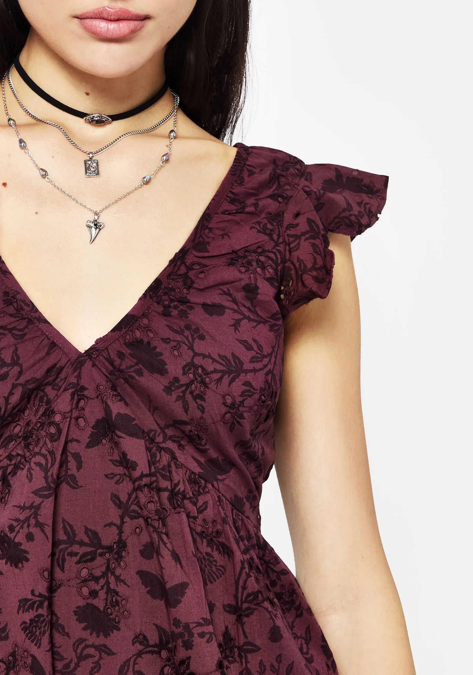 High low hem Morgana Cotton Broderie Frill Sleeve Mini Dress
