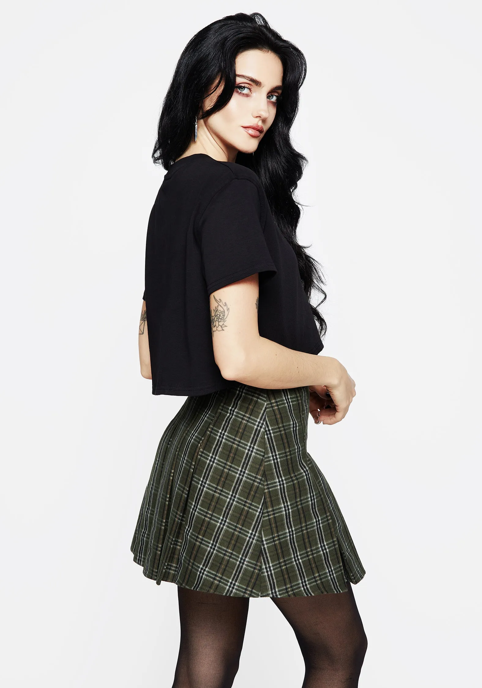Morningstar Check Pleated Micro Mini Skirt Light Mood Crafted Detail
