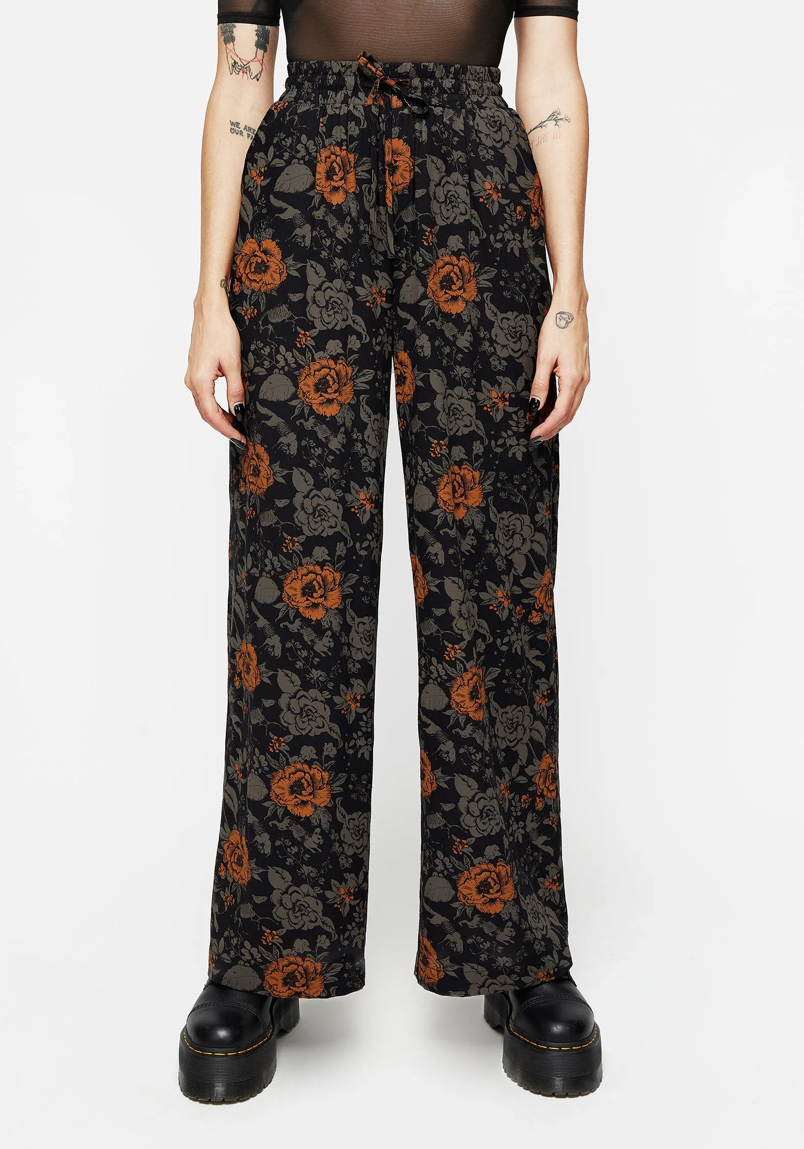 Mortify Floral Print Wide Leg Trousers Multi-way wear Stay Cool