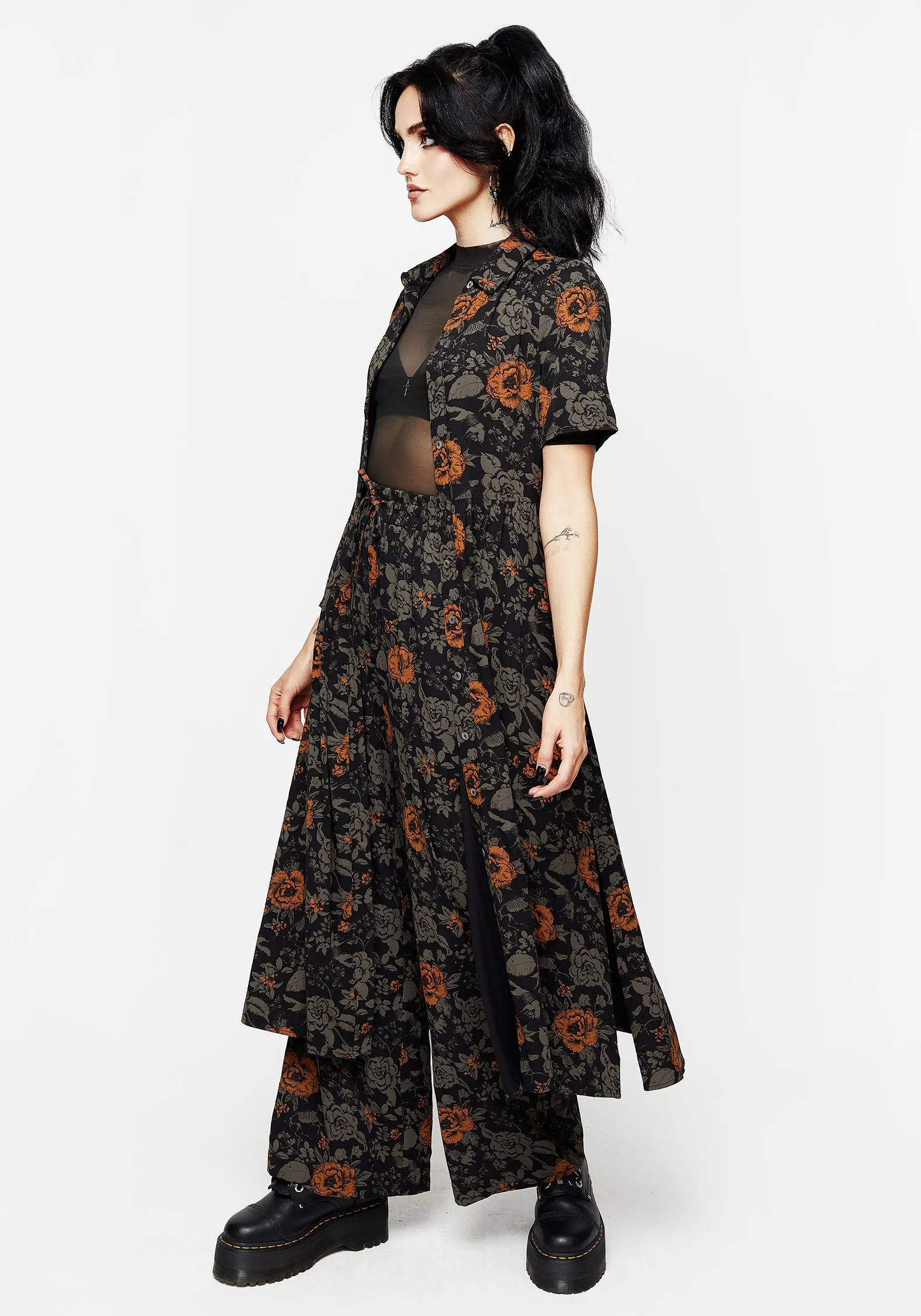 Cozy Design Mortify Floral Print Wide Leg Trousers