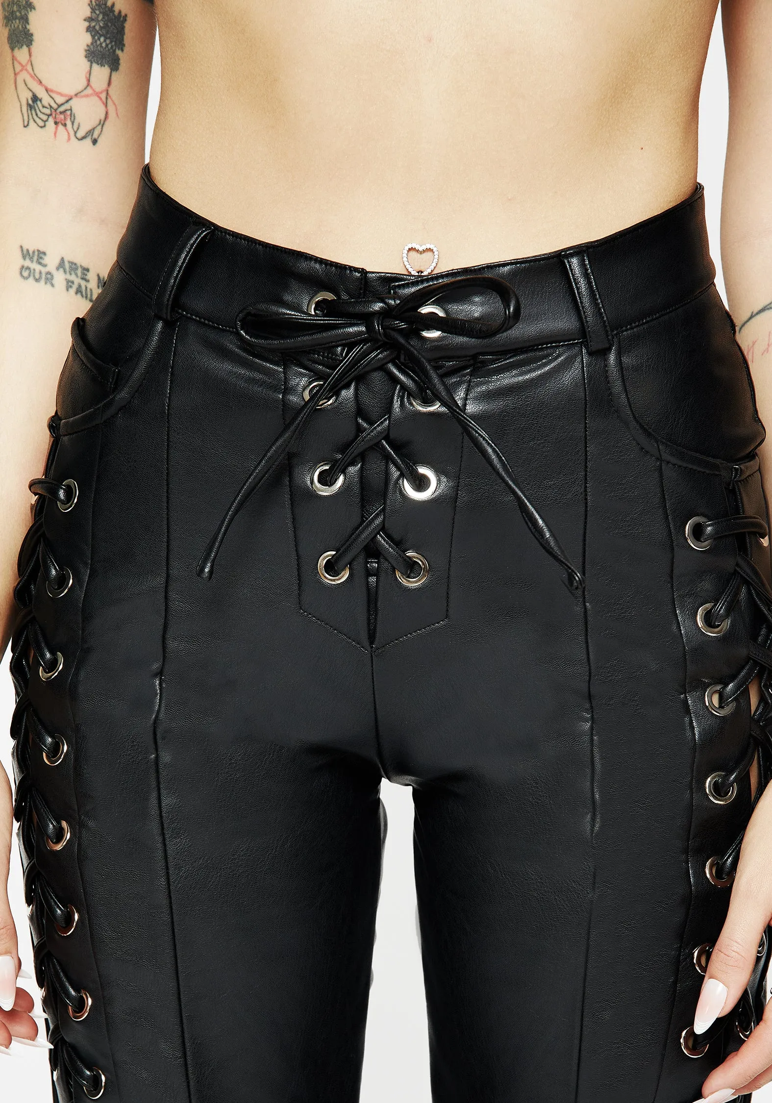 Mortis Laced Straight Leg PU Trousers tech fabric SecureClosures