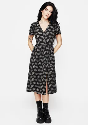 Soft Silhouette Square Neck Mortmoth Short Sleeve Midi Dress